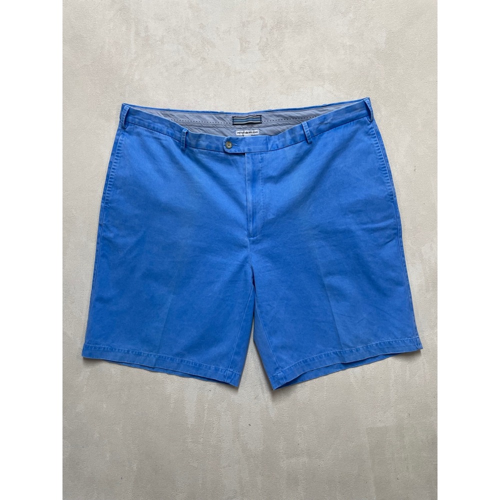 Peter Millar Mens Blue Pima Cotton Chino Shorts Size 44 Flat Front Golf Casual